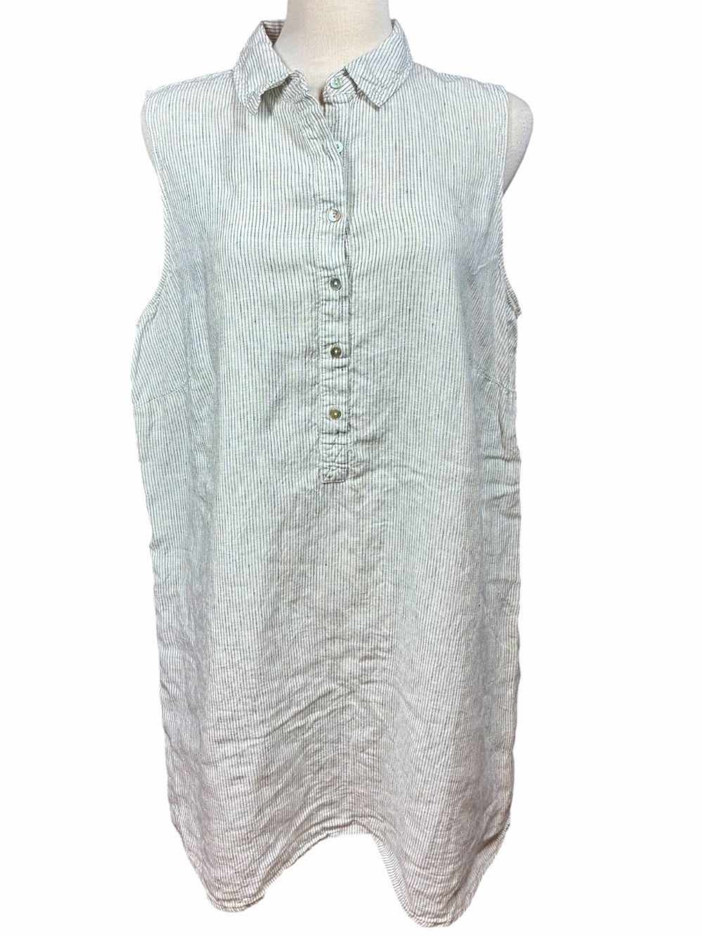 Tahari 100% Linen Black and White Stripe Sleeveless Shift Dress Women's US 1X